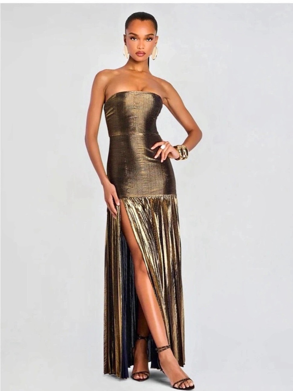 Retrofete Metallic Bandage Pleated Skirt Gown Gold & Black